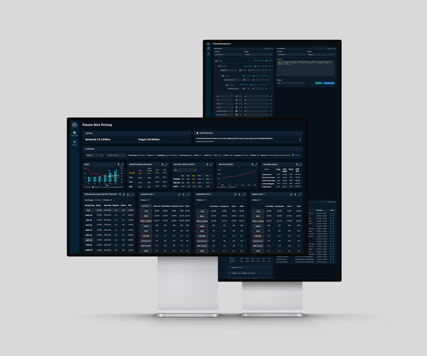 Final UI design of the Fannie Mae MBS pricing engine with customizable trader dashboards