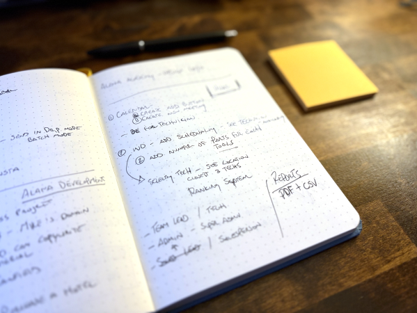 Handwritten UX research notes from HVAC business owner interviews